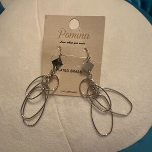 Silver Double Hoop Earrings with Geometric Design